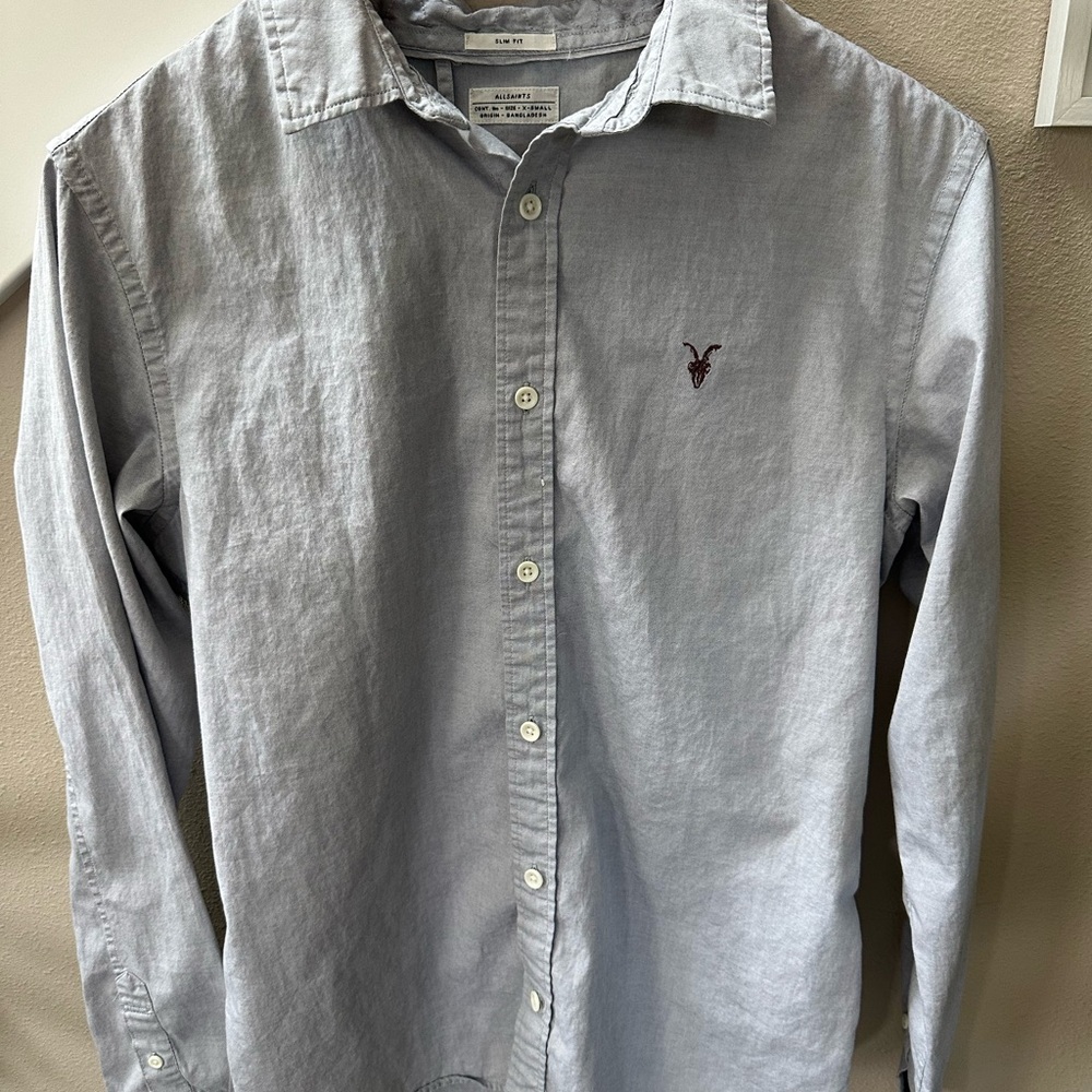 All Saints Light Gray Button-Up Shirt